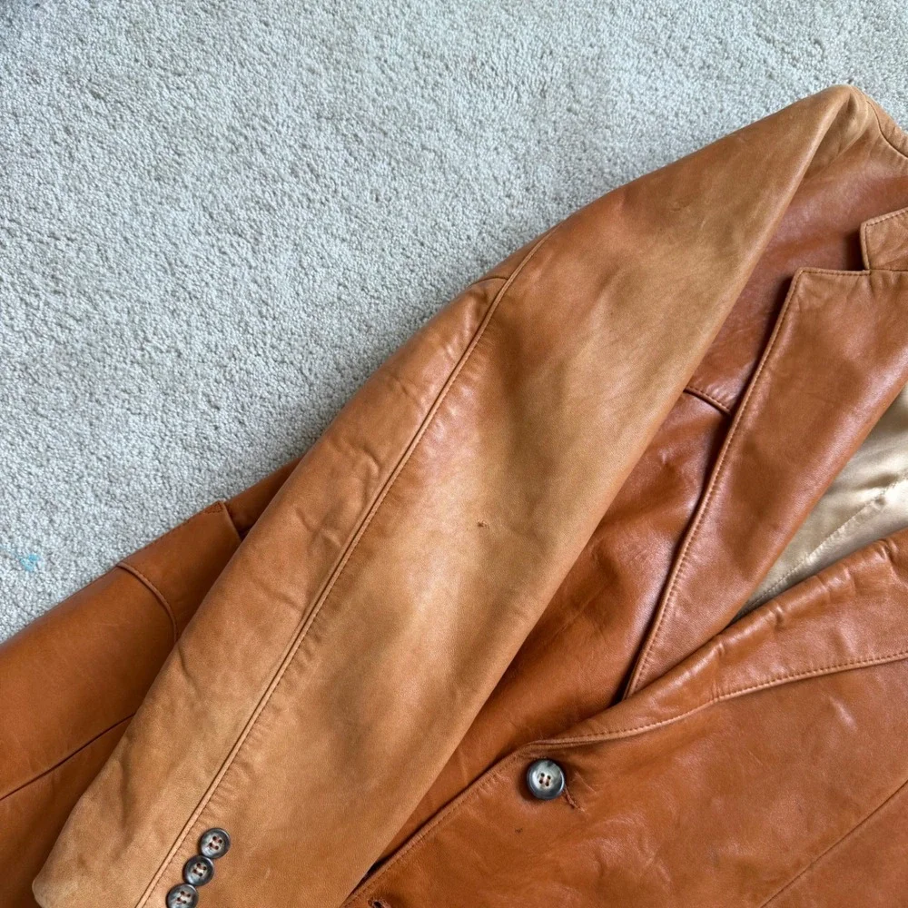 70's Silton California Leather Blazer Jacket Tan Cognac Western Vintage 40